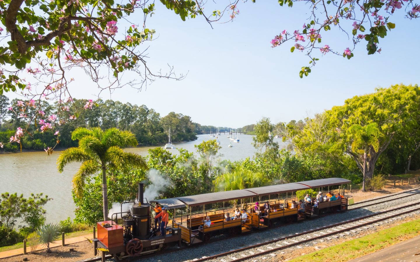 Steam train along the river in Maryborough