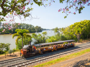 Steam train along the river in Maryborough