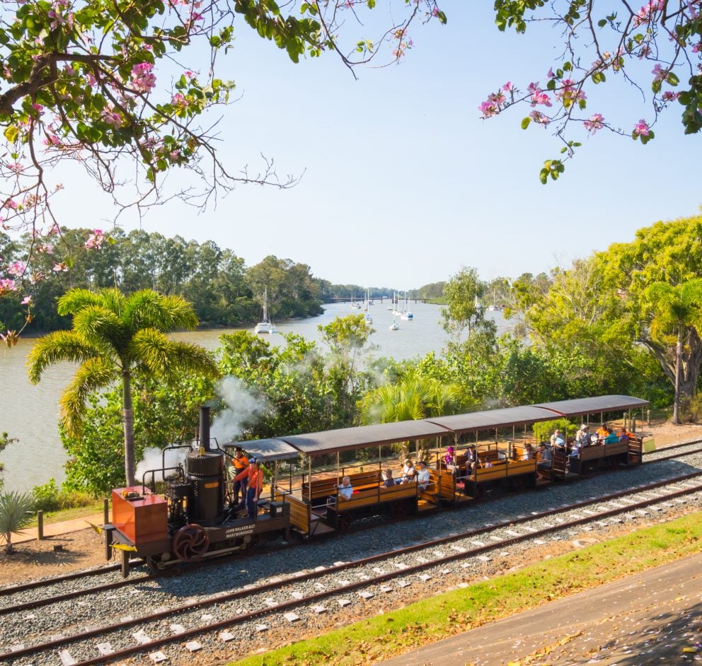 Steam train along the river in Maryborough